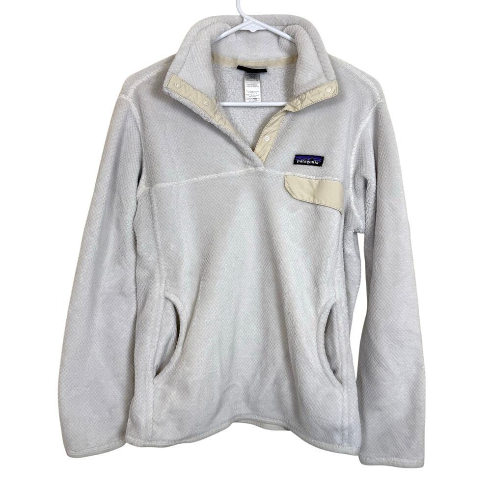 Patagonia Women’s Synchilla Snap-T Fleece Pullover Jacket Off White Quarter Snap